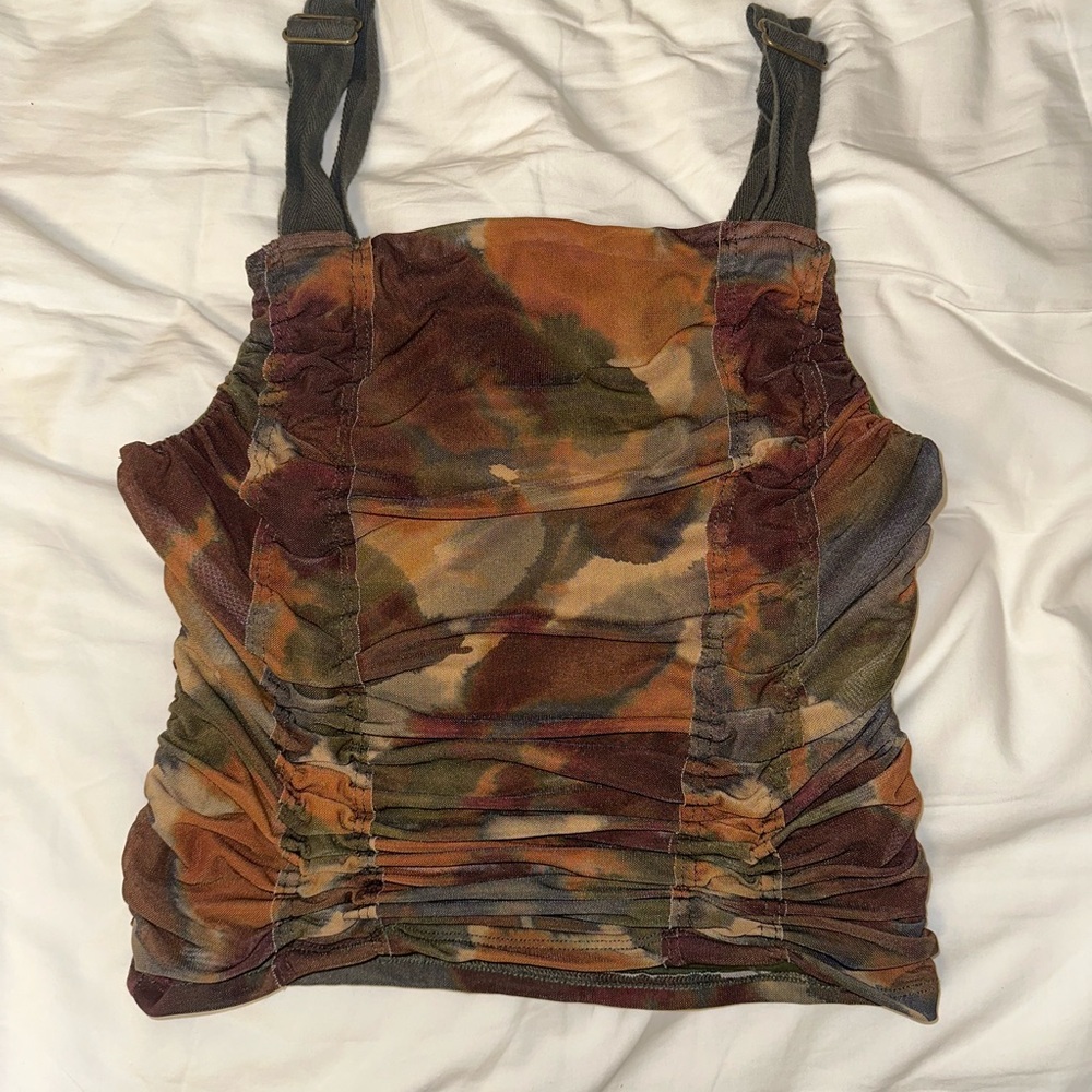 Ruched Camo Mesh Tank Top